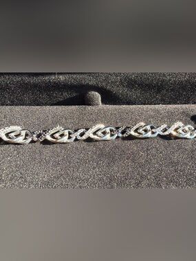 Black and White Diamond Heart Infinity Link Bracelet - Sterling Silver